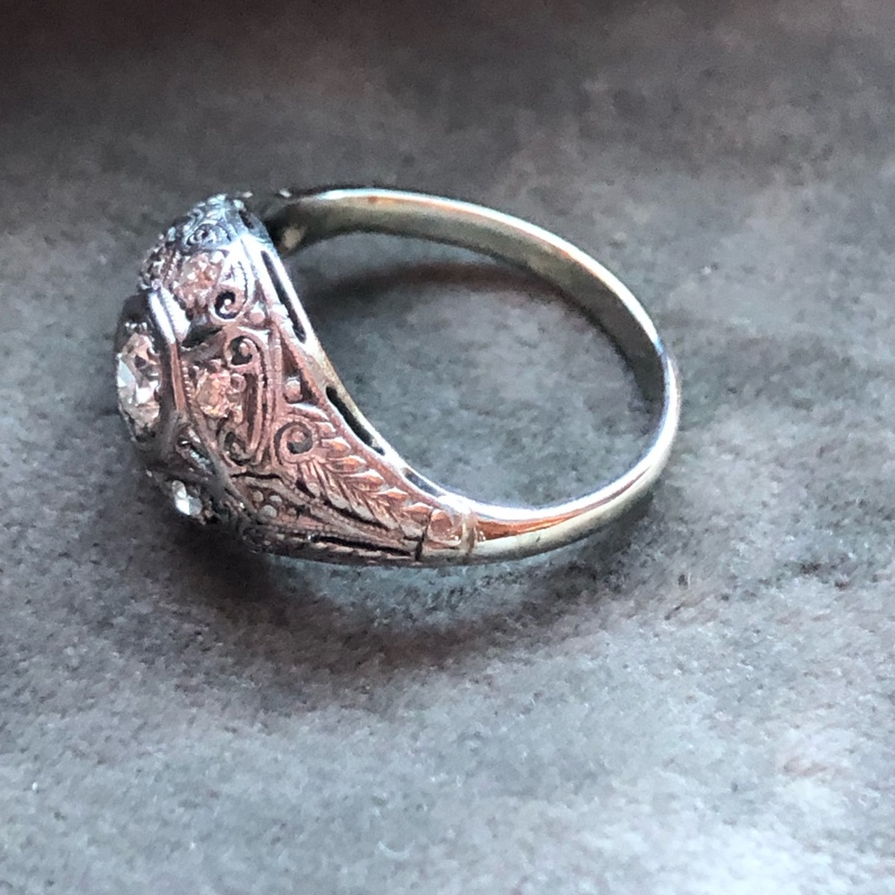Antique platinum 14k diamond ring - Picture 9 of 13